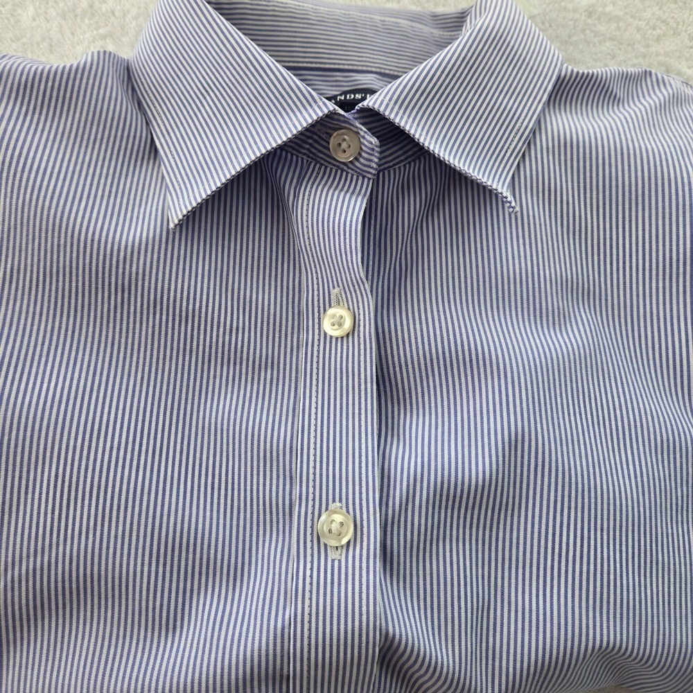 Lands End Womens Size‎ 18 Blue White Stripe Button Shirt long Sleeve Career Plus